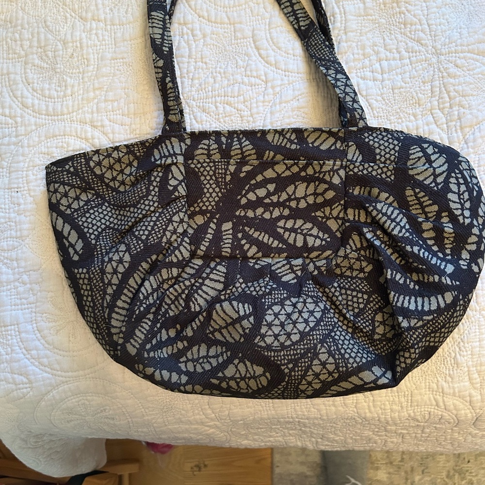 Elegant Black and Gray Shoulder Bag with Lace Pattern